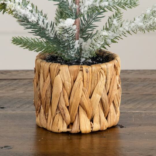 Nearly Natural 14" Unlit Artificial Flocked & Frosted Fir Christmas Tree in Woven Basket